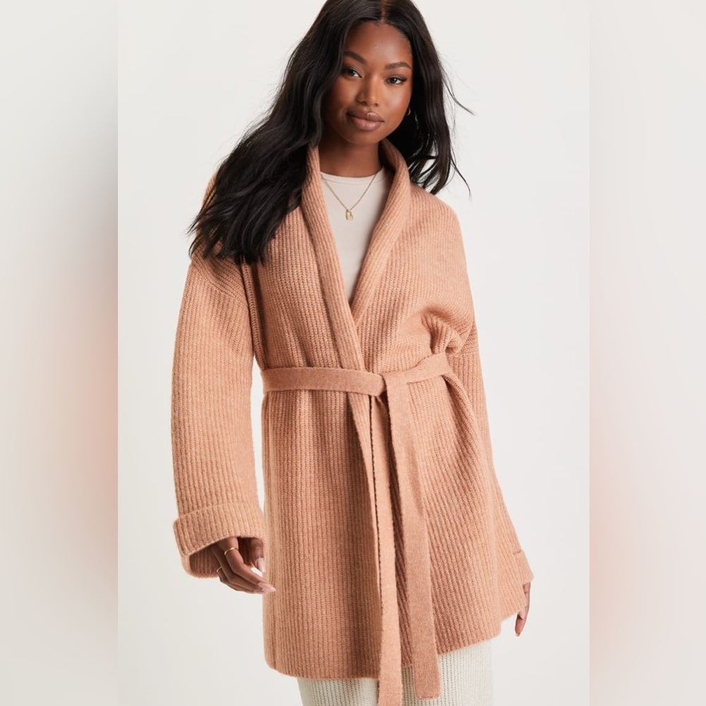 Lulu's NWT Fireside Favorite Heathered Brown Knit Cardigan Sweater